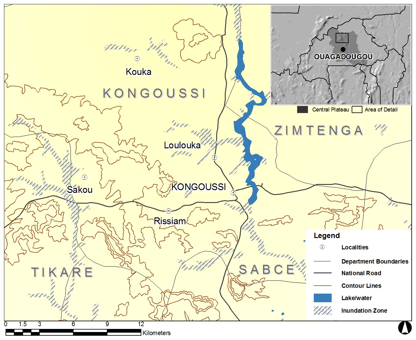 Map: Study Region in Inset Map of Northern Central Plateau, BF